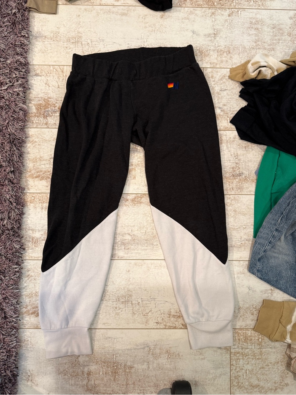 Aviator Nation Black and White Colorblock Sweatpants